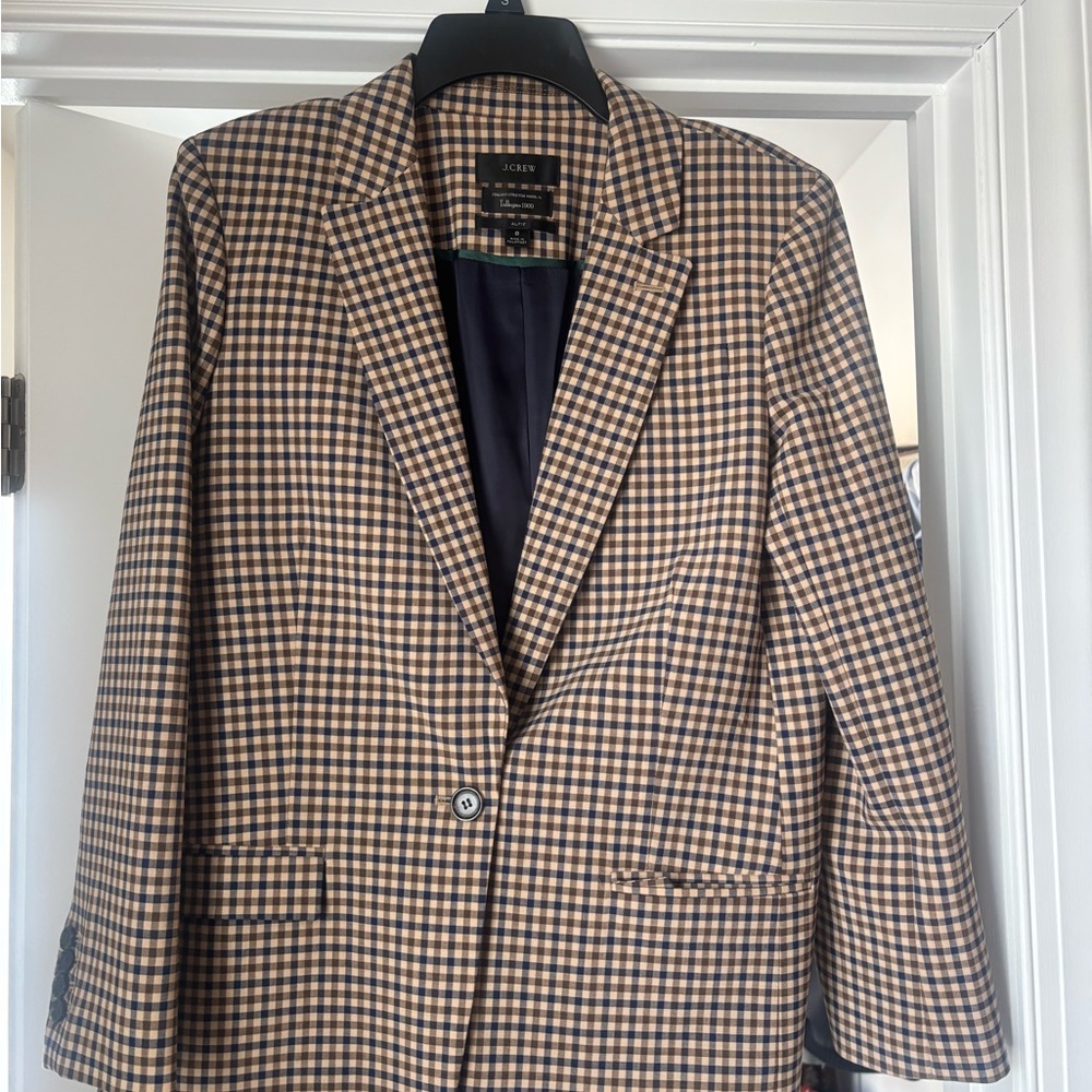 J. Crew Tan and Navy Checkered Blazer